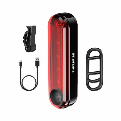 Superfire BTL01 - Feu arrière de vélo rechargeable USB, 4 modes : rouge