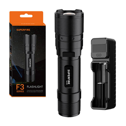Superfire F3-L2 - Lampe torche 570 lm avec zoom, portée 260 m : noire