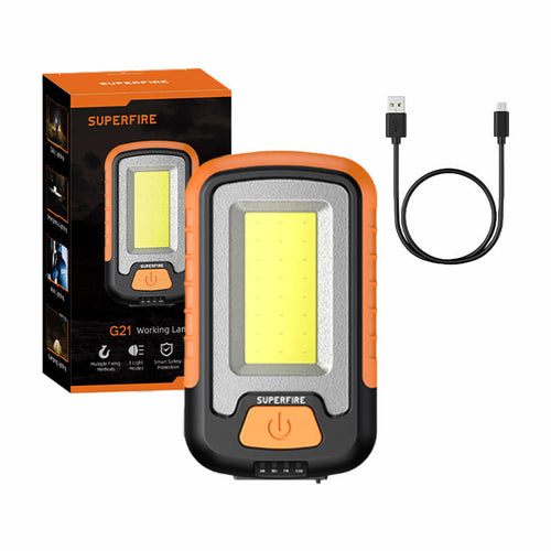 Superfire G21 - Lampe d'atelier COB 650 lm aimantée, rechargeable USB : orange