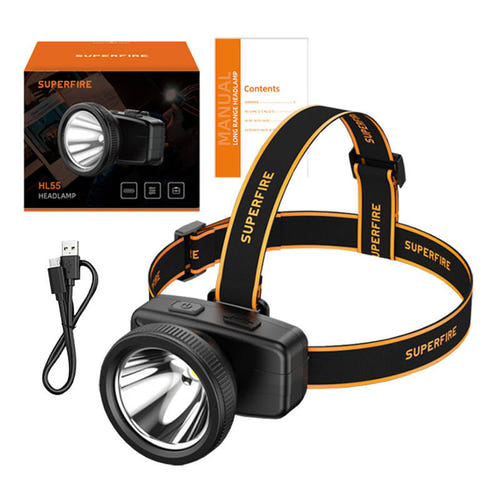 Superfire HL55 - Lampe frontale USB-C 150 lm, portée 270 m : bandeau réglable