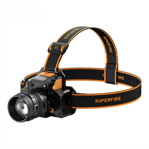 Superfire HL58 - Lampe frontale 350 lm, portée 200 m, double batterie : noire