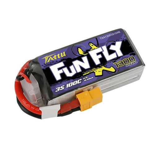 Tattu Funfly 1300 mAh 11,1 V 100C 3S1P - Batterie LiPo à prise XT60 : 1 300 mAh décharge 100C