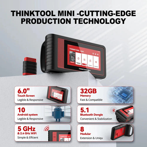 THINKCAR Thinktool Mini 2 - Tablette de diagnostic OBD2, écran 5,99 pouces et Android 10 : canfd adaptateur