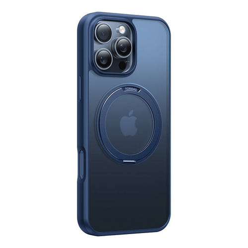Torras Ostand Pro - Coque iPhone 16 Pro Max avec anneau béquille, bleue : rotatif Pro max bleu
