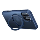 Torras Ostand Pro - Coque iPhone 16 Pro Max avec anneau béquille, bleue : dos anti traces Torras Smooth Pro max bleu