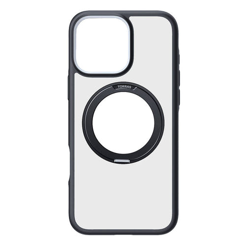 Torras Ostand R Fusion - Coque iPhone 16 Pro Max anneau MagSafe, noire : rotatif déployé
