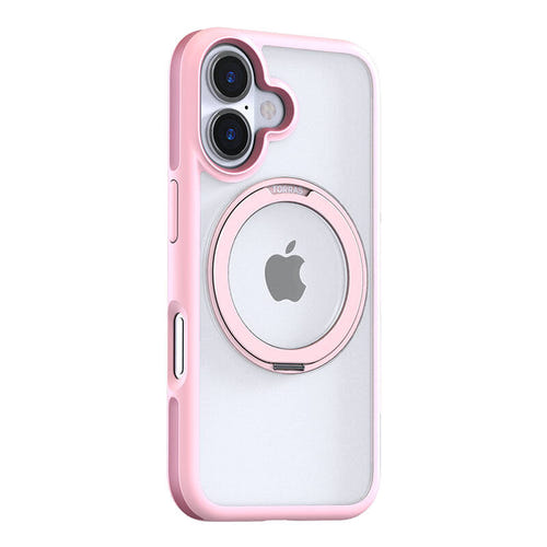 Torras Ostand R Fusion - Coque iPhone 16 avec anneau rotatif, rose