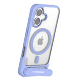 Torras Pstand - Coque iPhone 16 béquille MagSafe, bleue : dépliée support