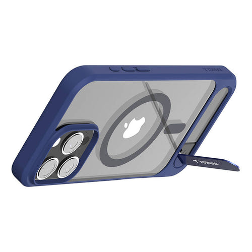 Torras Pstand - Coque iPhone 16 Pro béquille MagSafe, bleue : dos magnétique charge