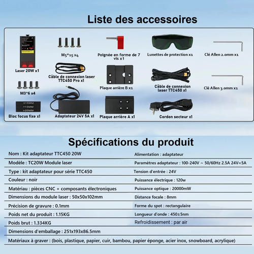 TwoTrees TTC450 - Module laser 20 W pour fraiseuse CNC : 20 W twotrees ttc450 galerie 1