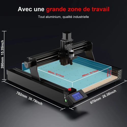 TwoTrees TTC450 Pro - Fraiseuse CNC 460 x 460 x 80 mm, moteur pas à pas NEMA 57 : écran tactile