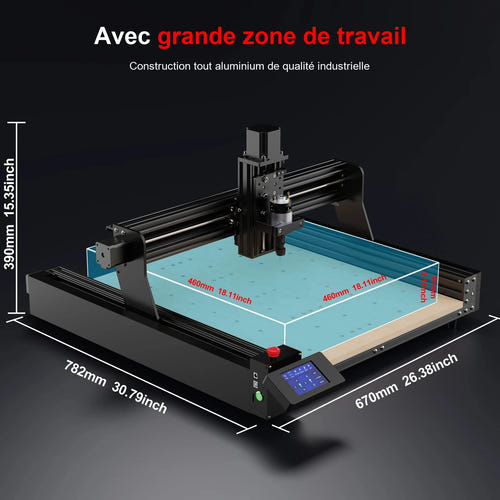 TwoTrees TTC450 Pro - fraiseuse CNC tout métal, écran tactile, refroidie par air : zone de travail