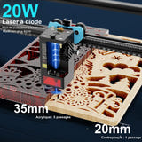 TwoTrees TTS-20 Max - graveur laser 20 W, zone 600 x 600 mm, Wi-Fi et montage en 20 min : 20 W WiFi axe y double moteur