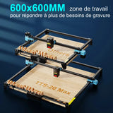 TwoTrees TTS-20 Max - graveur laser 20 W, zone 600 x 600 mm, Wi-Fi et montage en 20 min : 20 W WiFi tête laser compacte