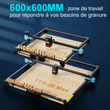 TwoTrees TTS-20 Max - Graveuse laser 20 W, zone de gravure 600 x 600 mm : grande zone gravure