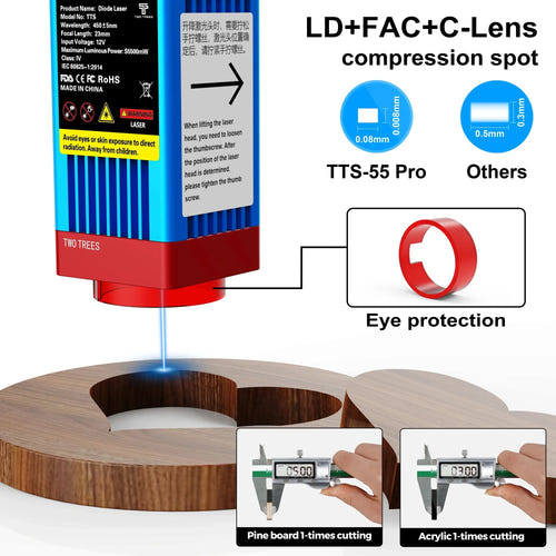 TwoTrees TTS - graveur laser 300 x 300 mm, point comprimé LD+FAC, Wi-Fi : diode point comprime