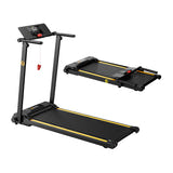 UREVO Foldi Mini - Tapis de course pliable 10 km/h, 12 programmes de fractionné, noir et orange : vue trois quarts