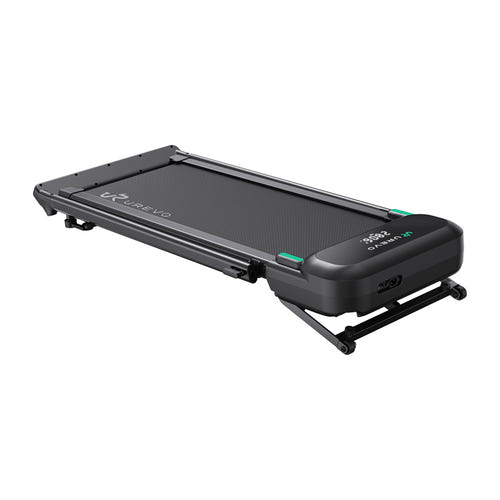 UREVO FoldiMix 5L - Tapis de course pliable avec pupitre réglable sur 8 hauteurs, noir : plié contre mur