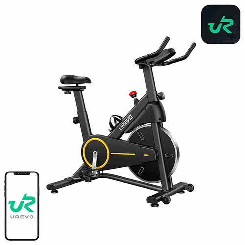 UREVO T1 - Vélo d'appartement à résistance magnétique, volant d'inertie 12 kg, noir et jaune