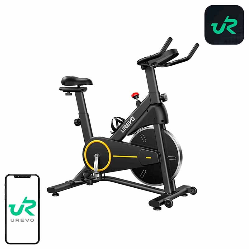 UREVO T1 - Vélo d'appartement à résistance magnétique, volant d'inertie 12 kg, noir et jaune - visuel 1