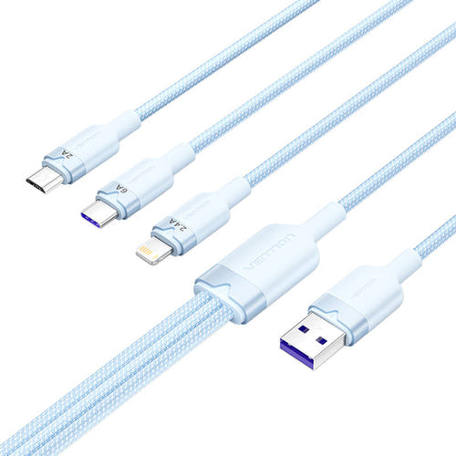 Vention CTRLG - câble de charge 3-en-1 USB-A 6 A, 1,5 m, bleu