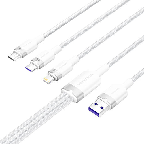 Vention CTRWG - câble de charge 3-en-1 6A 120 W, 1,5 m blanc : 3en1 Vention ctrwg embouts