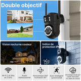 WONSDAR - Caméra de surveillance double objectif à suivi automatique, IP66, sans carte : deux vues
