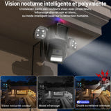 WONSDAR Caméra dôme PTZ triple objectif - Wi-Fi, suivi automatique et vision nocturne : couleur