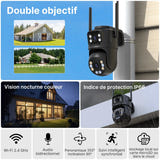 WONSDAR Caméra IP double objectif double écran - suivi automatique, IP66, Wi-Fi et RJ45 : dôme deux vues IP66