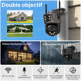 WONSDAR Caméra PTZ double objectif double écran - Wi-Fi 2,4 GHz et RJ45, vision nocturne couleur : icsee