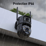 WONSDAR Caméra PTZ noire double objectif - détection humaine, Wi-Fi et RJ45 : rotation 355