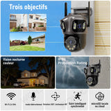 WONSDAR Caméra PTZ Wi-Fi triple objectif - 3 écrans, suivi automatique, IP66 : trois écrans ptz extérieur