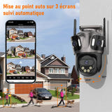WONSDAR Caméra PTZ Wi-Fi triple objectif - 3 écrans, suivi automatique, IP66 : WiFi 3 MP dôme noir