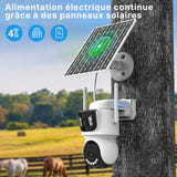 WONSDAR Caméra solaire 4G 4K double objectif - carte SIM fournie, 128 Go : panneau solaire