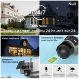 WONSDAR Caméra solaire 4G à double écran - suivi automatique, alertes en temps réel : panneau solaire