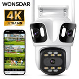 WONSDAR Triple Objectif - Caméra de surveillance Wi-Fi PTZ 8 MP, extérieure : WiFi ptz vue de face