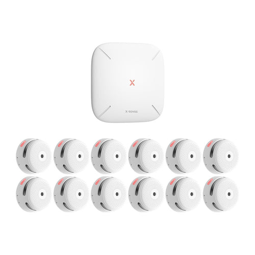 X-Sense FS121 - Pack 12 détecteurs de fumée connectés et station de base SBS50 : douze détecteurs base