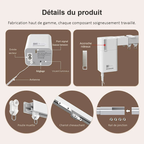 Zemismart MT03 - moteur de rideau Matter over Thread avec rail raccordable de 6 m - visuel 2